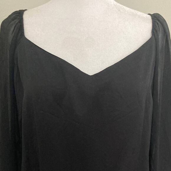 Zara Y2k Blouse size M Black Sheer Long Sleeves V-Neck Puff - Picture 7 of 8